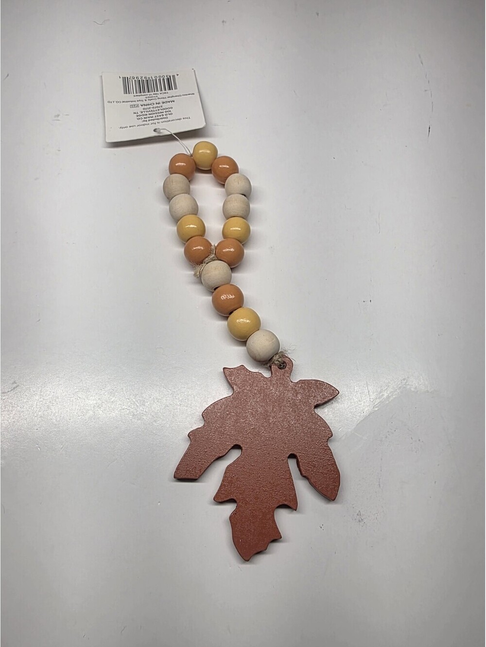 Fall Leaf Wood Bead Garland Strand Tassels Leave Boho Farmhouse 8”